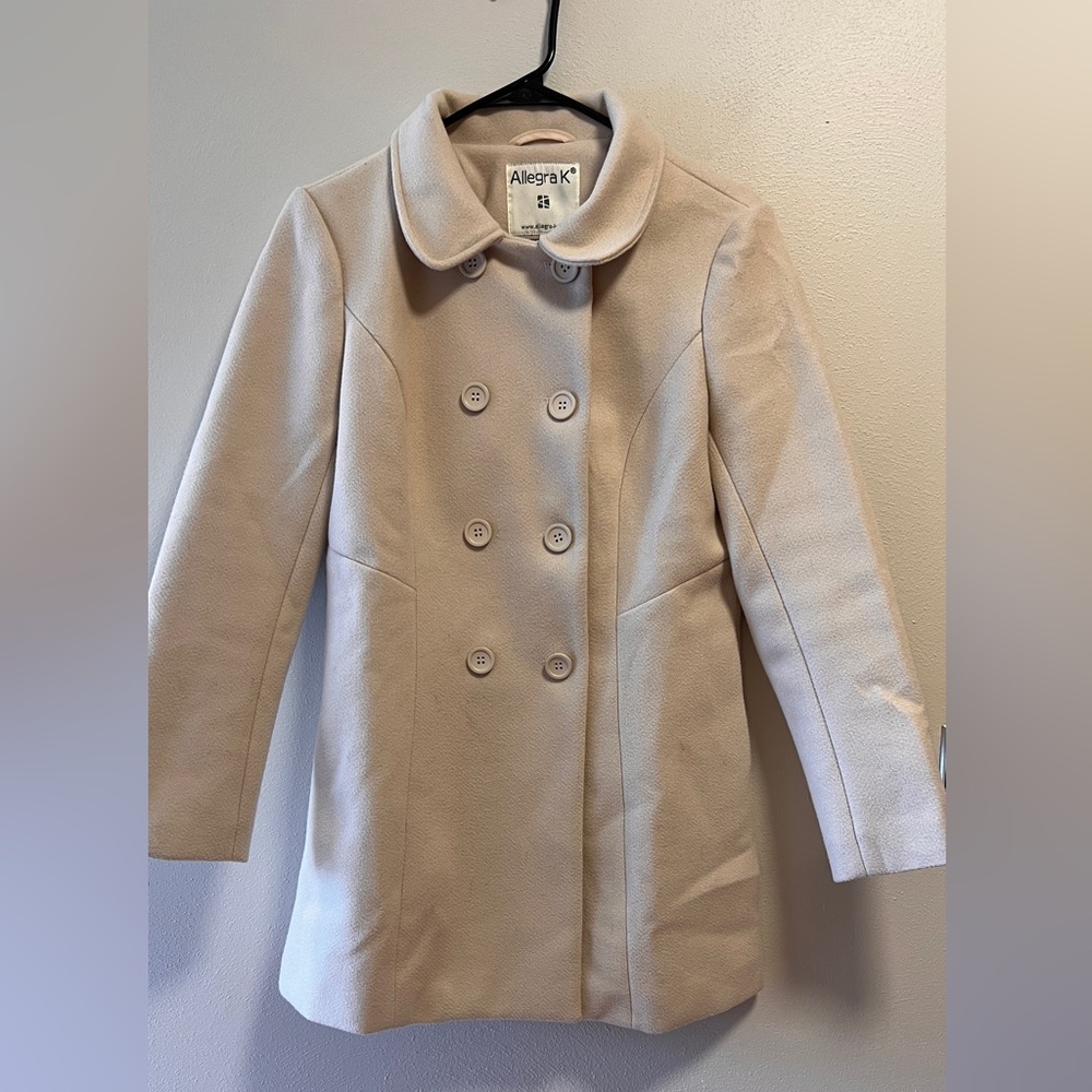 Brand New Allegra K Women's Medium Off-White/Cream Peacoat - Double Breasted